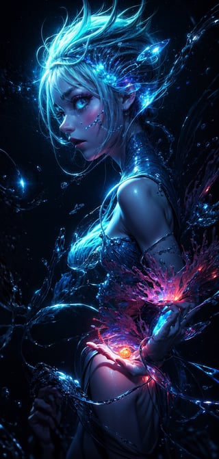 (masterpiece, best quality,4k resolution),
(Mysterious close-shot of a nixie from side), 
Rolando glistening scales reflecting moonlight,
deep blue eyes filled with secrets of the deep galaxy,
water droplets on her skin shimmering like diamonds,
Rolando looks back at the camera,DisembodiedHead