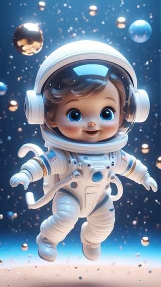 create a cute little kid astronaut dancing with dress made of space, splashed, drips, subsurface scattering, translucent, 100mm,Movie , floting in space,Still,detailmaster2,Film Still,make_3d,aesthetic portrait