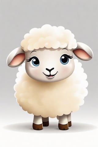 Place a single friendly cartoon baby sheep
 on a pure white  background


