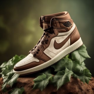 nike air jordan 1 themed earth, detailed with ivy, soil arround, photo studio, studio lights