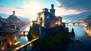 4k, masterpiece, Italian castle city, (trendwhore style:1.4), abstract art, abstract sunlight, abstract   pastel theme. sharp details. BREAK highest quality, detailed and intricate, original artwork, trendy, vector art, award-winning, artint, SFW, ,night city,DonMW15pXL,itacstl