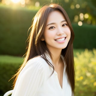 1girl, portrait, long-shot, bokeh, golden hour, looking at the camera, masterpiece, accurate, anatomically correct, textured skin, front lighting, using reflectors, f/1.8, 35mm, Canon EOS 5D Mark IV, regina display, super detail, high details, high quality, best quality, highres, UHD, 1080P, HD, 4K, 8K, long straight hair, white blouse, natural landscape,big smile,cute japanese woman,on the dental chair,