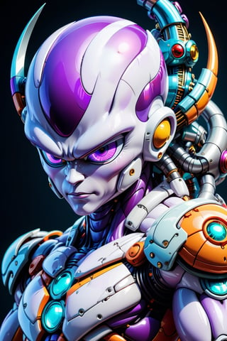 A bio mechanical cyborg frieza, greeble art, fractal art, colorful, a winner photo award, detailed photo, 3d toon style