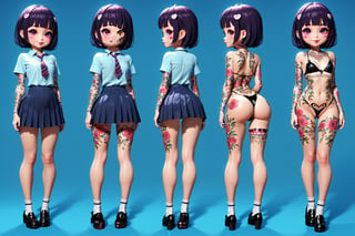 high quality, quality 4k, quality 8k, beautifull and detailed girl, beautifull and detailed face, beautifull and detailed eyes, beautfull and detailed body, 1girl,BODY TATTOO,BODY ART,TATTOO DESING,School Girl,Loli, Mako_Chan