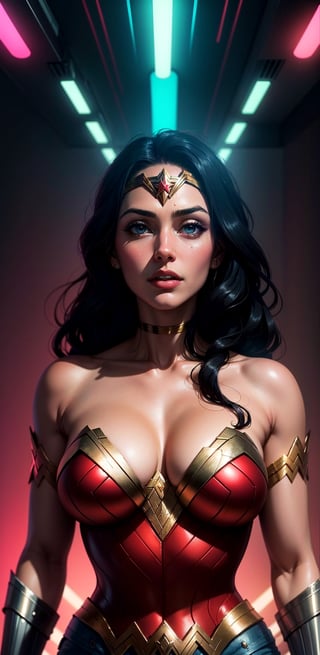 Wonder Woman (big tits) masterpiece, best quality, ((abstract, psychedelic, neon, background)),(creative:1.3), sy3, SMM, fantasy00d