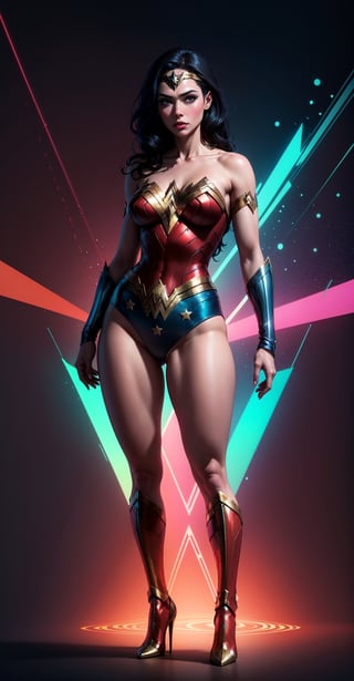 Wonder Woman ((full body)), (big tits) masterpiece, best quality, ((abstract, psychedelic, neon, background)),(creative:1.3), sy3, SMM, fantasy00d