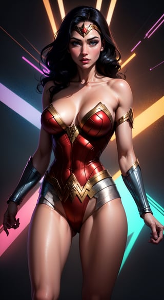 Wonder Woman (big tits) masterpiece, best quality, ((abstract, psychedelic, neon, background)),(creative:1.3), sy3, SMM, fantasy00d