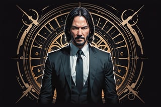 dark, gritty, realistic, mix of bold dark lines and loose lines, bold lines, on paper, turnaround character sheet, a stunningly beautiful (masterpiece, best quality:1.3), (2d:1.3), ink (medium), t-shirt design, black background, Full body, 2D illustration, John Wick, black color, (sharp lines), lines of bold ink, strong outlines, bold strokes, high contrast, (professional vector), best quality, flat colors, flat lights, no shadows, low levels, (gunpowder explosions), arcane symbols, runes, dark theme, Perfect composition golden ratio, masterpiece, best quality, 4k, sharp focus. Better hand, perfect anatomy, ((safe for work))