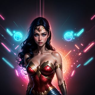 Wonder Woman (big tits) masterpiece, best quality, ((abstract, psychedelic, neon, background)),(creative:1.3), sy3, SMM, fantasy00d