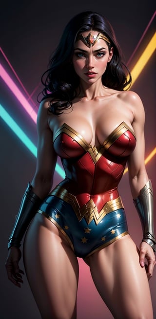 Wonder Woman (big tits) masterpiece, best quality, ((abstract, psychedelic, neon, background)),(creative:1.3), sy3, SMM, fantasy00d