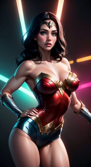 Wonder Woman (big tits) masterpiece, best quality, ((abstract, psychedelic, neon, background)),(creative:1.3), sy3, SMM, fantasy00d