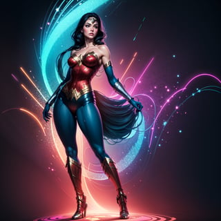 Wonder Woman ((full body)), (big tits) masterpiece, best quality, ((abstract, psychedelic, neon, background)),(creative:1.3), sy3, SMM, fantasy00d