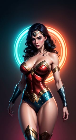 Wonder Woman (big tits) masterpiece, best quality, ((abstract, psychedelic, neon, background)),(creative:1.3), sy3, SMM, fantasy00d