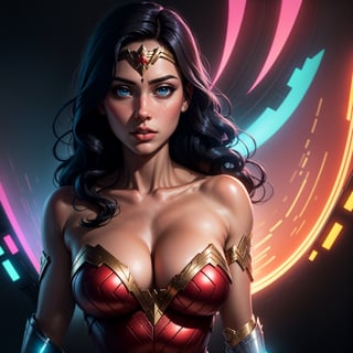 Wonder Woman (big tits) masterpiece, best quality, ((abstract, psychedelic, neon, background)),(creative:1.3), sy3, SMM, fantasy00d