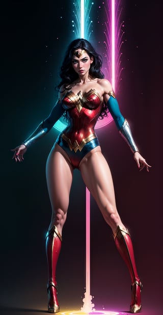 Wonder Woman ((full body)), (big tits) masterpiece, best quality, ((abstract, psychedelic, neon, background)),(creative:1.3), sy3, SMM, fantasy00d