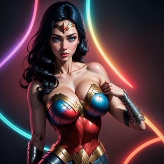 Wonder Woman (big tits) masterpiece, best quality, ((abstract, psychedelic, neon, background)),(creative:1.3), sy3, SMM, fantasy00d