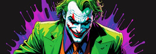 midshot, cel-shading style, centered image, ultra detailed illustration of The Joker, posing, ((Full Body)), (tetradic colors), ((inkpunk)), ((ink lines)), strong outlines, art by MSchiffer, bold traces, unframed, high contrast, cel-shaded, 4k resolution, best quality, (chromatic aberration:1.8)