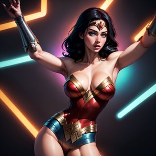 Wonder Woman (big tits) masterpiece, best quality, ((abstract, psychedelic, neon, background)),(creative:1.3), sy3, SMM, fantasy00d