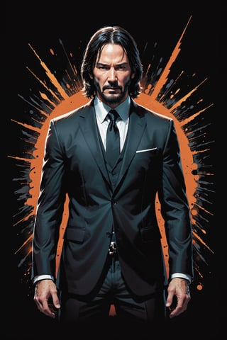 dark, gritty, realistic, mix of bold dark lines and loose lines, bold lines, on paper, turnaround character sheet, a stunningly beautiful (masterpiece, best quality:1.3), (2d:1.3), ink (medium), t-shirt design, black background, Full body, 2D illustration, John Wick, black color, (sharp lines), lines of bold ink, strong outlines, bold strokes, high contrast, (professional vector), best quality, flat colors, flat lights, no shadows, low levels, (gunpowder explosions), arcane symbols, runes, dark theme, Perfect composition golden ratio, masterpiece, best quality, 4k, sharp focus. Better hand, perfect anatomy, ((safe for work))