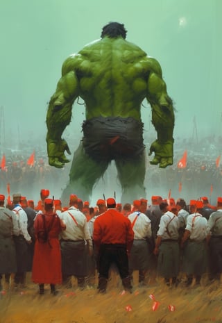 painting by jakub rozalski, Hulk stares at crowd

