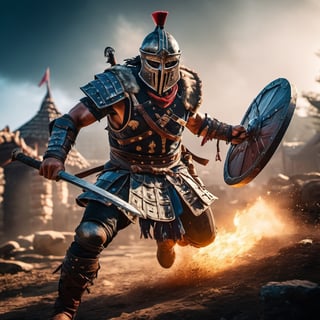 ((Insanely dynamic action shot)) of Berserker from For Honor, ultra realistic shot on Fujifilm GFX 50r Darek Zabrocki, Neil Blevins, Cedric Peyravernay, atmospheric