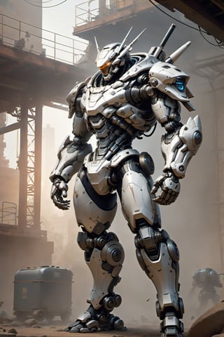 absurdres,ultra hires,ultra detailed, best quality,masterpiece, concept art, 8k wallpaper, 

(perfect barrel full body:1.3),((mecha, mech,slender, streamlined shape, smooth mech body:1.3)), thin waist, heavy machine, heavy mech android,mechanical face, intricately hard surface, (thick forearms and thick thighs:1.5), rivets on joints, attached many mechanical equipments, (((mwtal pyramid closed hood head:1.5))), (heavy armored thighs:1.3), (heavy armored forearms:1.3),(((full body shot))),thin arms, thin feet,ROBOT