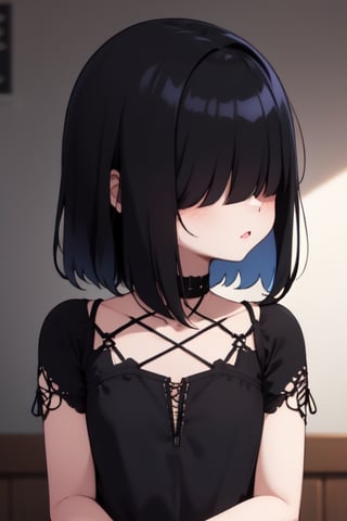 Lucy_loud, goth_girl, cartoon, black_dress, black_hair, Hair over eyes,  short_hair