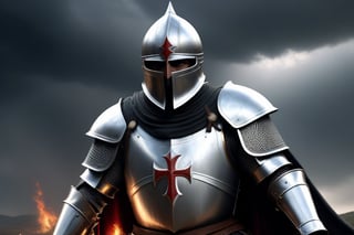 (Full-length Templar Knight: 1.4), with gloves on his hands: 1.4), low angle bathed in dramatic stormy light, enchanted armor gleaming, reigning victorious amidst the chaos of the battlefield, magic weapons flashing, fallen adversaries scattered, dark sky with impending storm, intense and heroic atmosphere. 3D animation, "epic", "orchestral", "cinematic", "heroic" and "thrilling", inspired by Two Steps from Hell. (In the background, flashes of fire: 1.4)