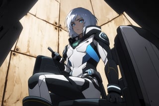 Eru, 1boy, Solo, Short Silver Hair, Rainbow Eyes, white cloth, short pant, white long boots, glove, sit in the cockpit, visible leg, sexy pose, ((Best quality)), ((masterpiece)), 3D, HDR (High Dynamic Range),Ray Tracing, NVIDIA RTX, Super-Resolution, Unreal 5,Subsurface scattering, PBR Texturing, Post-processing, Anisotropic Filtering, Depth-of-field, Maximum clarity and sharpness, Multi-layered textures, Albedo and Specular maps, Surface shading, Accurate simulation of light-material interaction, Perfect proportions, Octane Render, Two-tone lighting, Wide aperture, Low ISO, White balance, Rule of thirds,8K RAW, Aura, masterpiece, best quality, Mysterious expression, magical effects like sparkles or energy, flowing robes or enchanting attire, mechanic creatures or mystical background, rim lighting, side lighting, cinematic light, ultra high res, 8k uhd, film grain, best shadow, delicate, RAW, light particles, detailed skin texture, detailed cloth texture, beautiful face, (masterpiece), best quality, expressive eyes, perfect face,