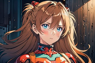 Asuka, 1girl, Blue Eyes, Red Skinsuit, Red Rubbersuit, Orange Hair , souryuuasukalangley, plugsuit 02, interface headset, looking at viewer , Angry Face , Code Eyes, Look down face, Expressionless face, Face Close Up , ((Best quality)), ((masterpiece)), 3D, HDR (High Dynamic Range),Ray Tracing, NVIDIA RTX, Super-Resolution, Unreal 5,Subsurface scattering, PBR Texturing, Post-processing, Anisotropic Filtering, Depth-of-field, Maximum clarity and sharpness, Multi-layered textures, Albedo and Specular maps, Surface shading, Accurate simulation of light-material interaction, Perfect proportions, Octane Render, Two-tone lighting, Wide aperture, Low ISO, White balance, Rule of thirds,8K RAW, Aura, masterpiece, best quality, Mysterious expression, magical effects like sparkles or energy, flowing robes or enchanting attire, mechanic creatures or mystical background, rim lighting, side lighting, cinematic light, ultra high res, 8k uhd, film grain, best shadow, delicate, RAW, light particles, detailed skin texture, detailed cloth texture, beautiful face, (masterpiece), best quality, expressive eyes, perfect face,