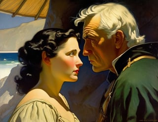 Art by N.C. Wyeth. Closeup of a couple staring intensely at each other.