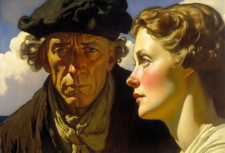 Art by N.C. Wyeth. Closeup of a couple staring intensely at each other.