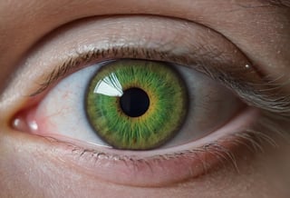 Close shot of a green eye with an open pupil