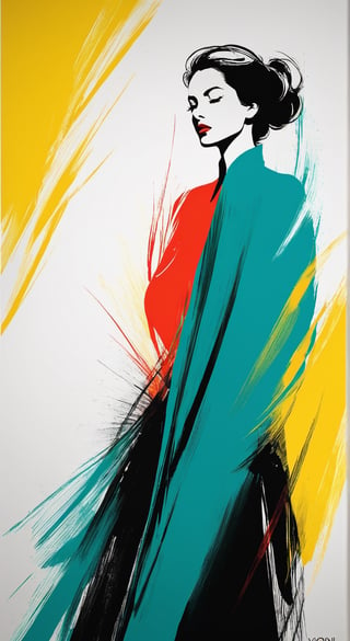 portrait of a woman, minimalist, with dynamic movement and bold colors, by vovin, ,artint,