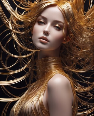 (line art:1.5),Mono Color,A beautyful girl,model shoot style,abstract paintings, (extremely detaild的 CG unified 8k wallpapers), A chaotic storm of lines rises from the complex liquid smoke overhead, Stylized abstract portrait of beautiful girl,heavy metal style,postmodern industrial style,ultra-realistic realism,Image of beautiful woman sculpture made from thin metal wire, golden curve structure, Woman sculpture made of metal wire, Spiral dripping gold, metal curve composition, Winding streets, Abstract woman sculpture, tiny vortex, abstract sculpture, twist, Rotated, Intricate metal wires, spirals, long exposure photos, line sleek, Complex light,sdxl,base,mj,cozy,Flat vector art