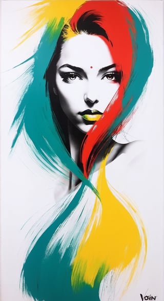 portrait of a woman, minimalist, with dynamic movement and bold colors, by vovin, ,artint,