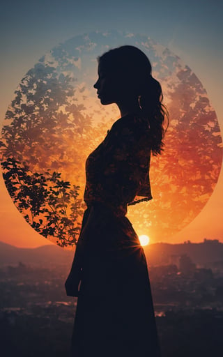 (masterpiece, best quality:1.2), 1girl, solo,standing_split, Silhouette Art of 1girl, multiple exposure, sunset, enhance, intricate, (best quality, masterpiece, Representative work, official art, Professional, unity 8k wallpaper)
