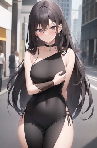 New York City,street,
20 yo, 1 girl, beautiful korean girl,walking,happy smile,
wearing sexy tight dress,black simple dress(strap),shoulder bag,solo, {beautiful and detailed eyes}, dark eyes, calm expression, delicate facial features, ((model pose)), Glamor body type, (dark hair:1.2),hair_past_waist,curly hair,very long hair,simple tiny earrings, flim grain, realhands, masterpiece, Best Quality, 16k, photorealistic, ultra-detailed, finely detailed, high resolution, perfect dynamic composition, beautiful detailed eyes, eye smile, ((nervous and embarrassed)), sharp-focus, full_body, cowboy_shot,