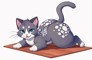 masterpiece, best quality, high detailed, furry, animal, ordinary animal, on all fours, kitten, sweet kitty, energetic pose, perfect proportions, ordinary cat, white background, gray fur, white spots on the fur, stand front, full body, feet on floor, 
((thick thighs, round thighs))