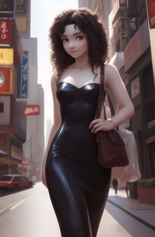 New York City,street,
20 yo, 1 girl, beautiful korean girl,walking,happy smile,
wearing sexy tight dress,black simple dress(strap),shoulder bag,solo, {beautiful and detailed eyes}, dark eyes, calm expression, delicate facial features, ((model pose)), Glamor body type, (dark hair:1.2),hair_past_waist,curly hair,very long hair,simple tiny earrings, flim grain, realhands, masterpiece, Best Quality, 16k, photorealistic, ultra-detailed, finely detailed, high resolution, perfect dynamic composition, beautiful detailed eyes, eye smile, ((nervous and embarrassed)), sharp-focus, full_body, cowboy_shot,