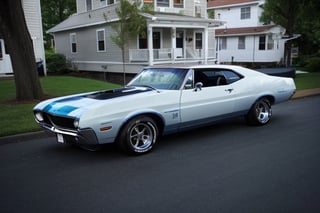 phontograph of ford torino gt, dark sky, cool,  asthetic,  spoilers, full car in frame,  full car picture,  drift, highly detaited,  8k,  1000mp, ultra sharp,  master peice,  realistic, detailed grills,  detailed headlights, 4k grill,  4k headlights,  rich city,  knoxville, 
