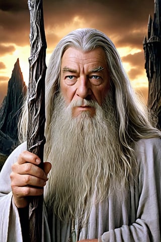 Gandalf the white staring at isengard