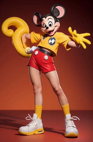 The longtime icon and mascot of The Walt Disney Company, Mickey is an anthropomorphic mouse who typically wears red shorts, large yellow shoes, and white gloves ...