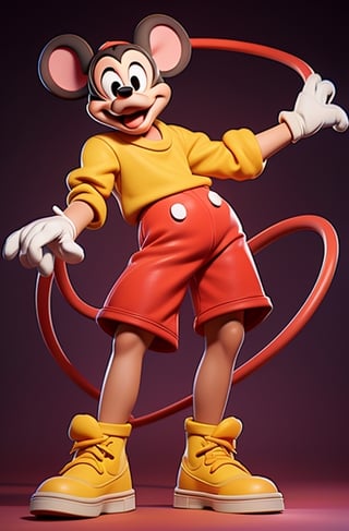 The longtime icon and mascot of The Walt Disney Company, Mickey is an anthropomorphic mouse who typically wears red shorts, large yellow shoes, and white gloves ...