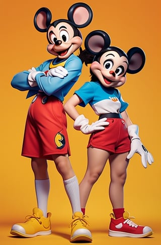 The longtime icon and mascot of The Walt Disney Company, Mickey is an anthropomorphic mouse who typically wears red shorts, large yellow shoes, and white gloves ...