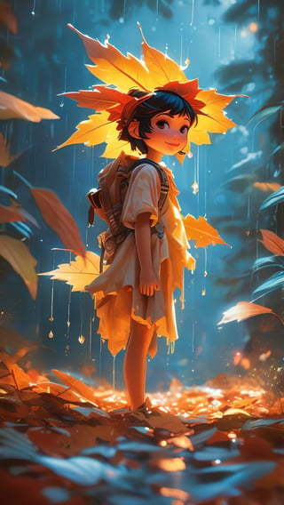 an autumn leaf pixie girl on a leaf in the rain, cute little half smile, the autumn leaf pixie, and the world of space adventure, photo realism, 8k resolution,, garden, trending on artstation, 4k, intricate details, highly detailed, pencil drawing, sketching, unreal engine, greg rutkowski, loish, rhads, beeple, makoto shinkai and lois van baarle, ilya kuvshinov, rossdraws, tom bagshaw, alphonse mucha, oil painting, heavy strokes, paint dripping, oil painting, heavy strokes, paint dripping