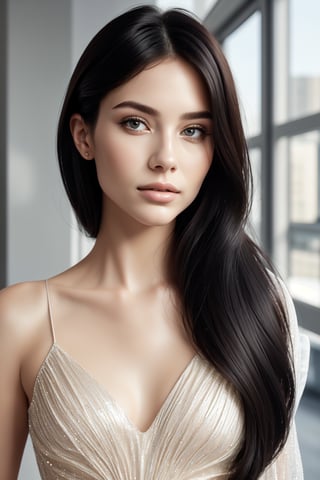 young woman. beautiful detailed face, black hair, pale skin, light skin, realistic skin, detailed fabric texture, detailed hair texture, perfect proportion, accurate, anatomically correct, highly detailed skin and face texture, modern, photorealistic, perfect face, hyper realism, mega realism, high quality. modern style, urban style, alternative style,REALISTIC