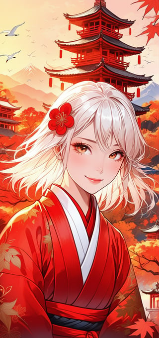 wide angle image,digital illustration, (masterpiece,absurdres, bestquality,),1girl, slight smile,in chinese robes embroidered with cranes,(mature:1.2),vector art, vector line art, (fine detail:1.2),(lineartt:1.2),(anime:0.9),(),fallingsakura leaves,mountains and pagoda,LegendDarkFantasy,