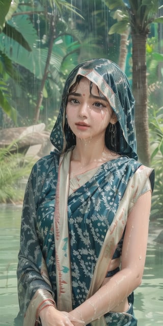 wet hair,SoakingWetClothes, wet hair, SoakingWetClothes, ((wet clothes, wet hair, bathing in water, face focused, skin pores, saree, detail face, heavy rain )), wet hair, girl wearing indian saree, aliabhatt, SoakingWetClothes