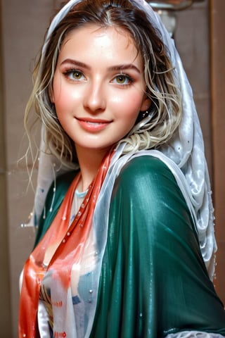 (best quality, 4k, 8k, highres, masterpiece:1.2), ultra-detailed, realistic, cute smile, beautiful detailed face, beautiful detailed hands, extremely detailed eyes, long eyelashes, photorealistic lighting, casual style clothing, instagram influencer, instagram-style photography , dtinking coffee,  (( soaked, wet clothes, wet hair, Face focused, skin pores, shawl, long petticoat, Pakistani style, detail face, soaked hair, , soakingwetclothes, , more detail XL, 18thcentury :1.2)), ,soakingwetclothes,photo r3al